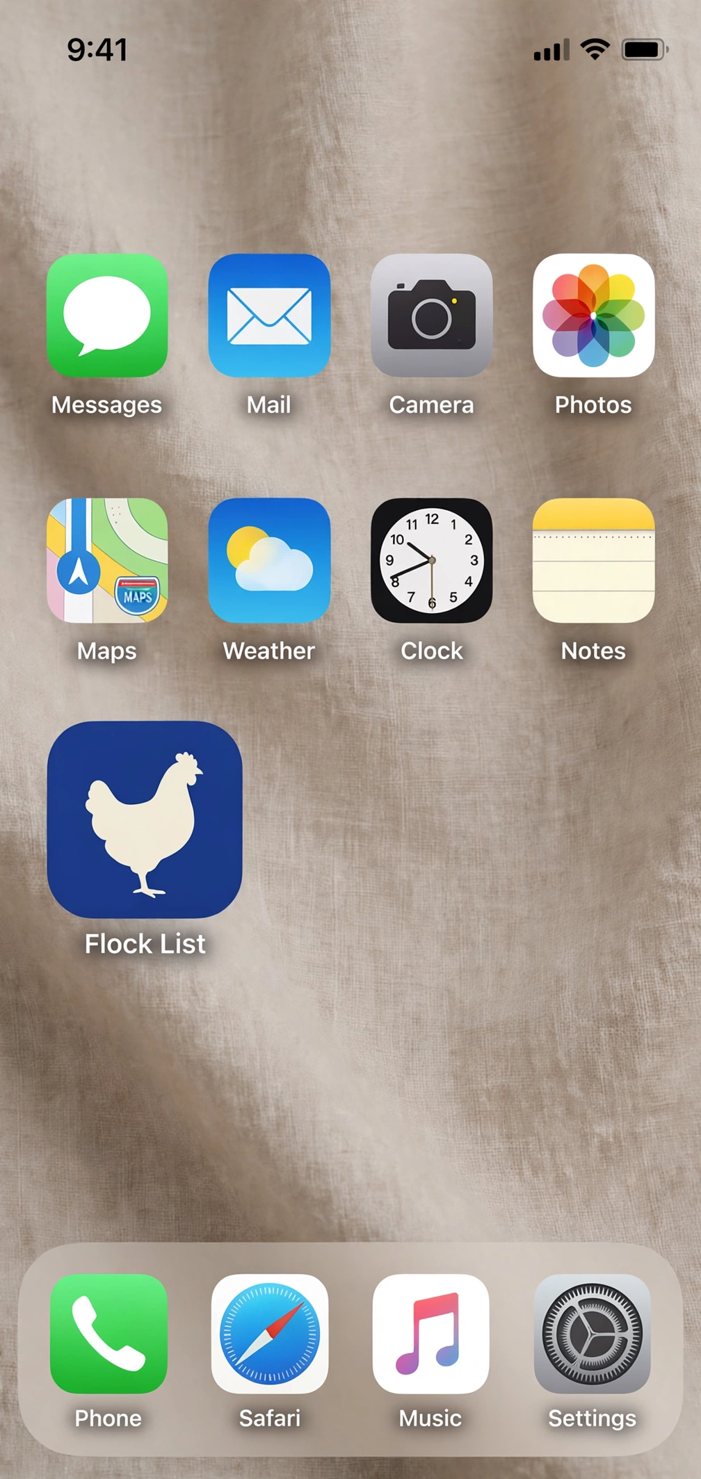 Flock List on your home screen — tap it to open the app.